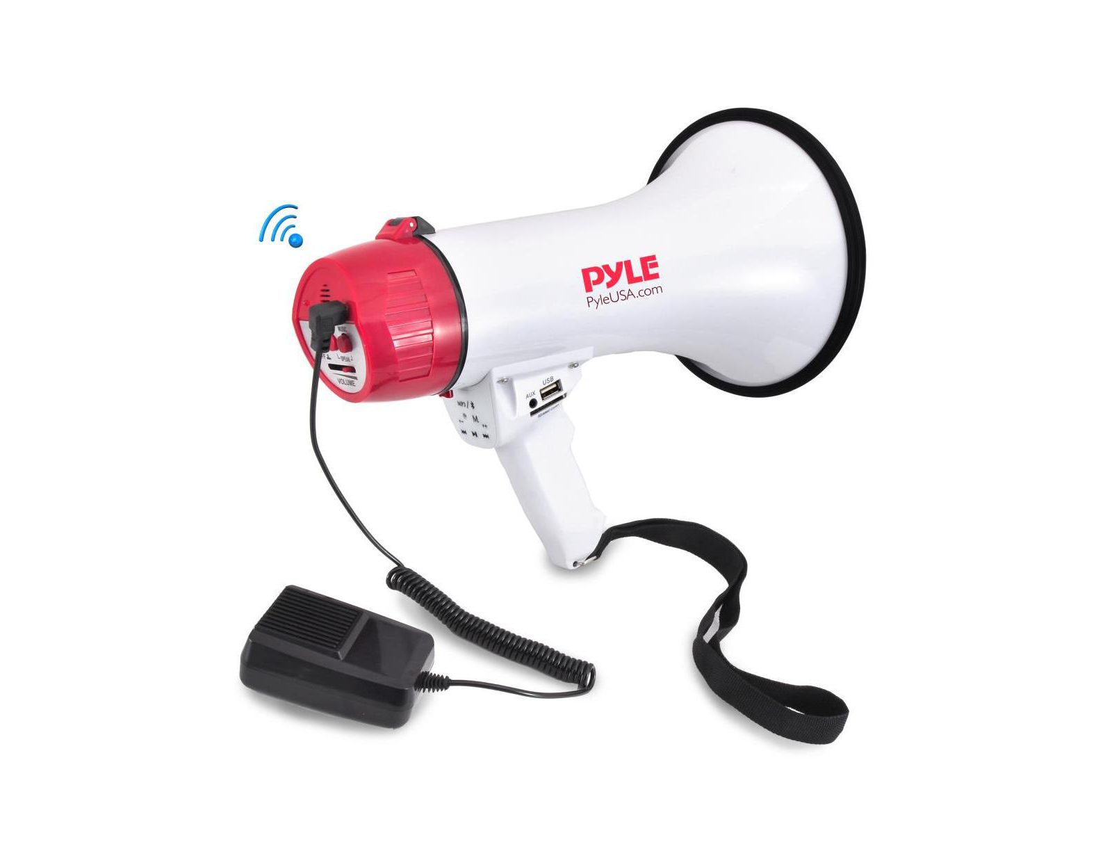 Мегафон Pyle Bluetooth с проводным микрофоном, режимом сирены и чтением MP3/USB/SD