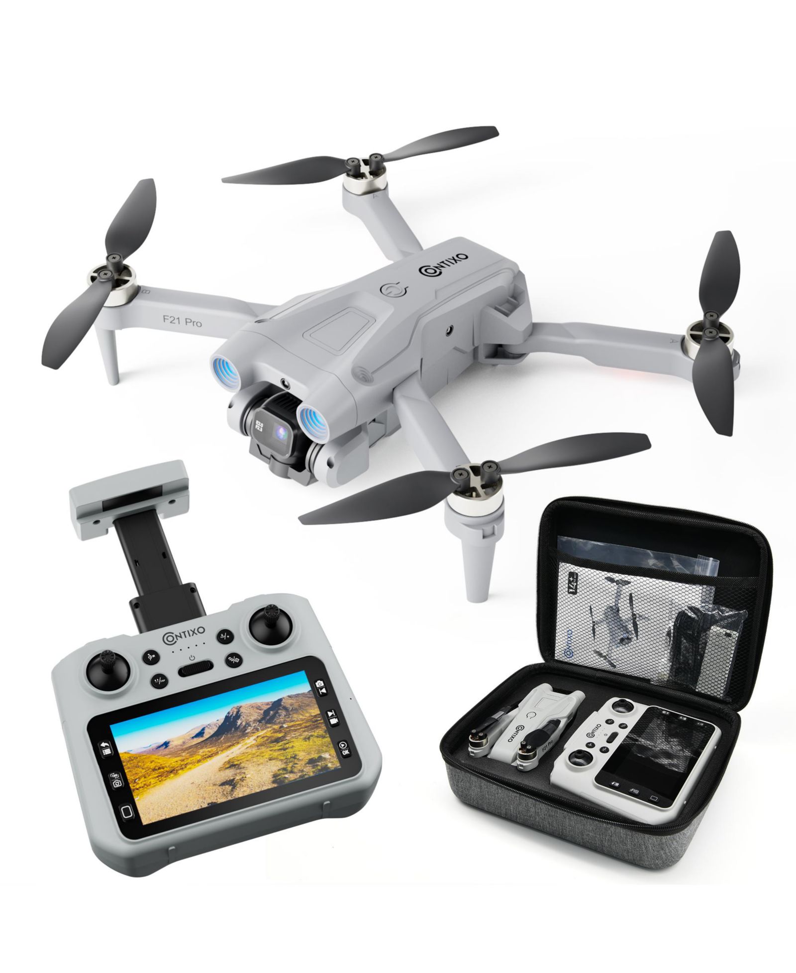 Contixo F21 Pro Foldable Drone, 15-Minute Flight Time, Dual 1080p HD Cameras with Laser Obstacle Avoidance