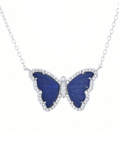Butterfly Necklace with Lapis in Plated Sterling