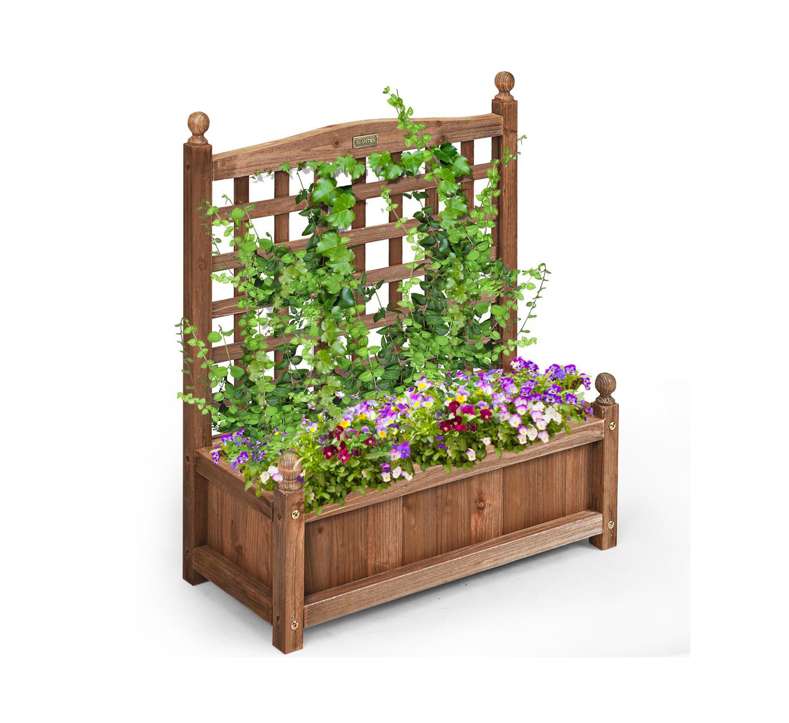 Садовый ящик с решеткой Costway Solid Wood Planter Box Weather-Resistant Outdoor 25''x11''x30