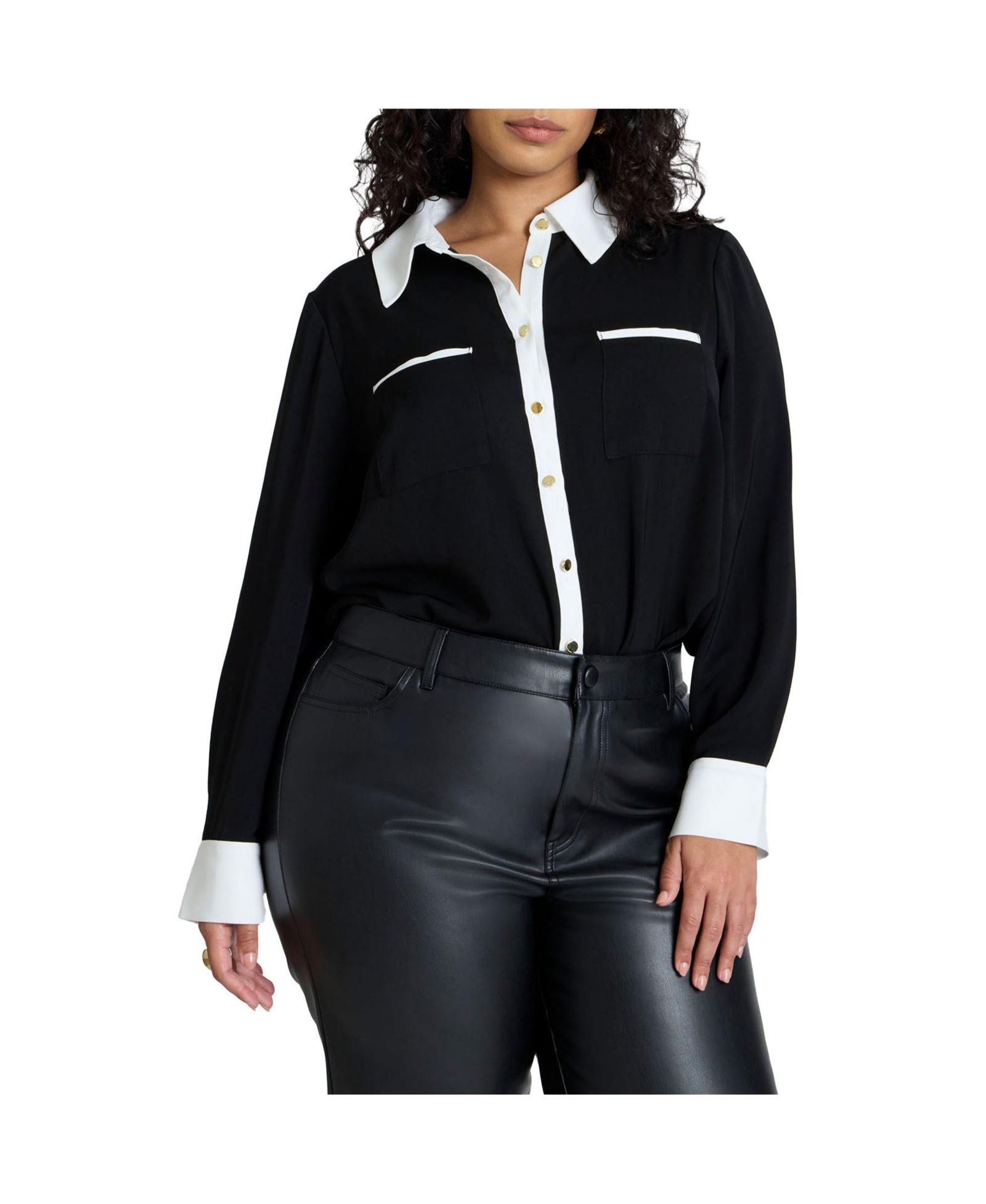ELOQUII Женская рубашка с длинным рукавом Plus Size Combo Collared