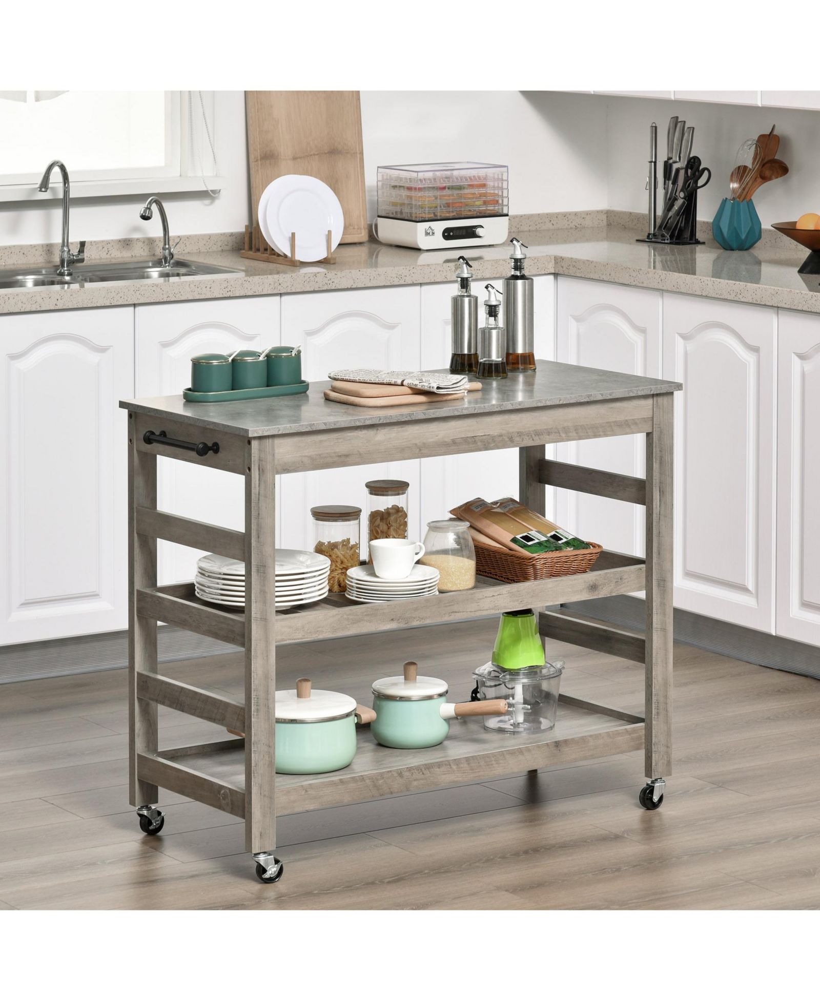 HALIFAX NORTH AMERICA Gray Kitchen Helper: Rolling Cart with Stainless Steel Countertop