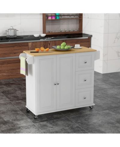 Белая кухонная тележка HALIFAX NORTH AMERICA White Kitchen Helper: Rolling Island Cart с откидным верхом и местом для хранения