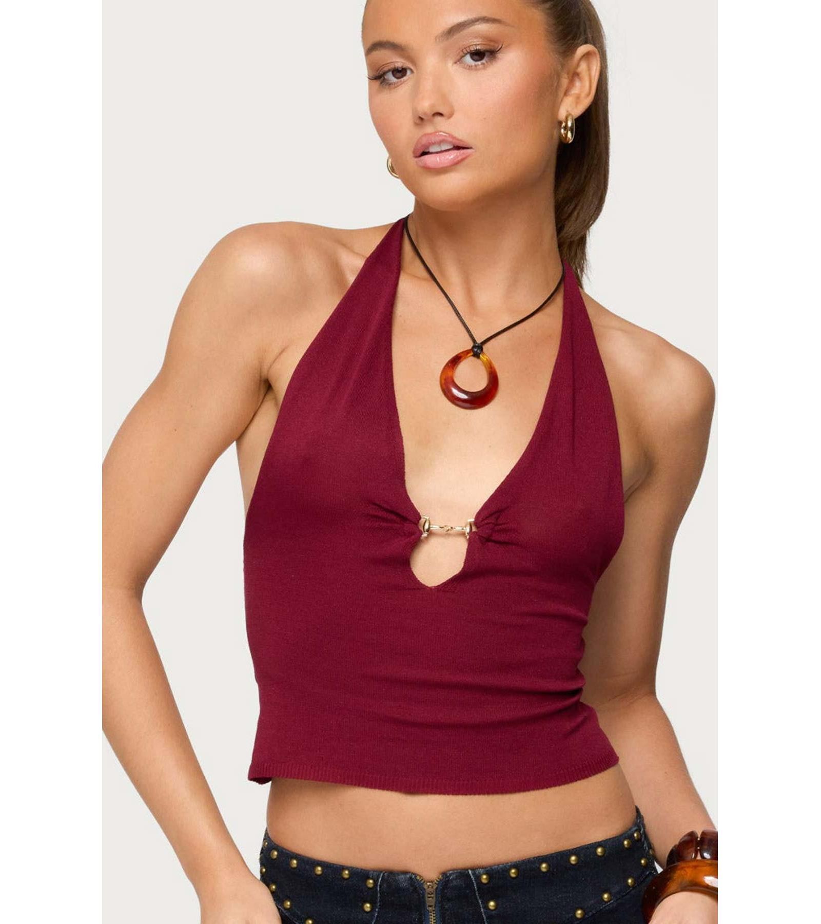 Edikted Women's Missie Knitted Plunge Neck Halter Top