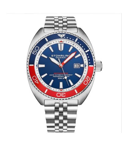 Часы Stuhrling Men's Depthmaster Heritage 1008 45mm Swiss Automatic Diver, Tonneau Case, Stainless Steel Bracelet, 200M WR