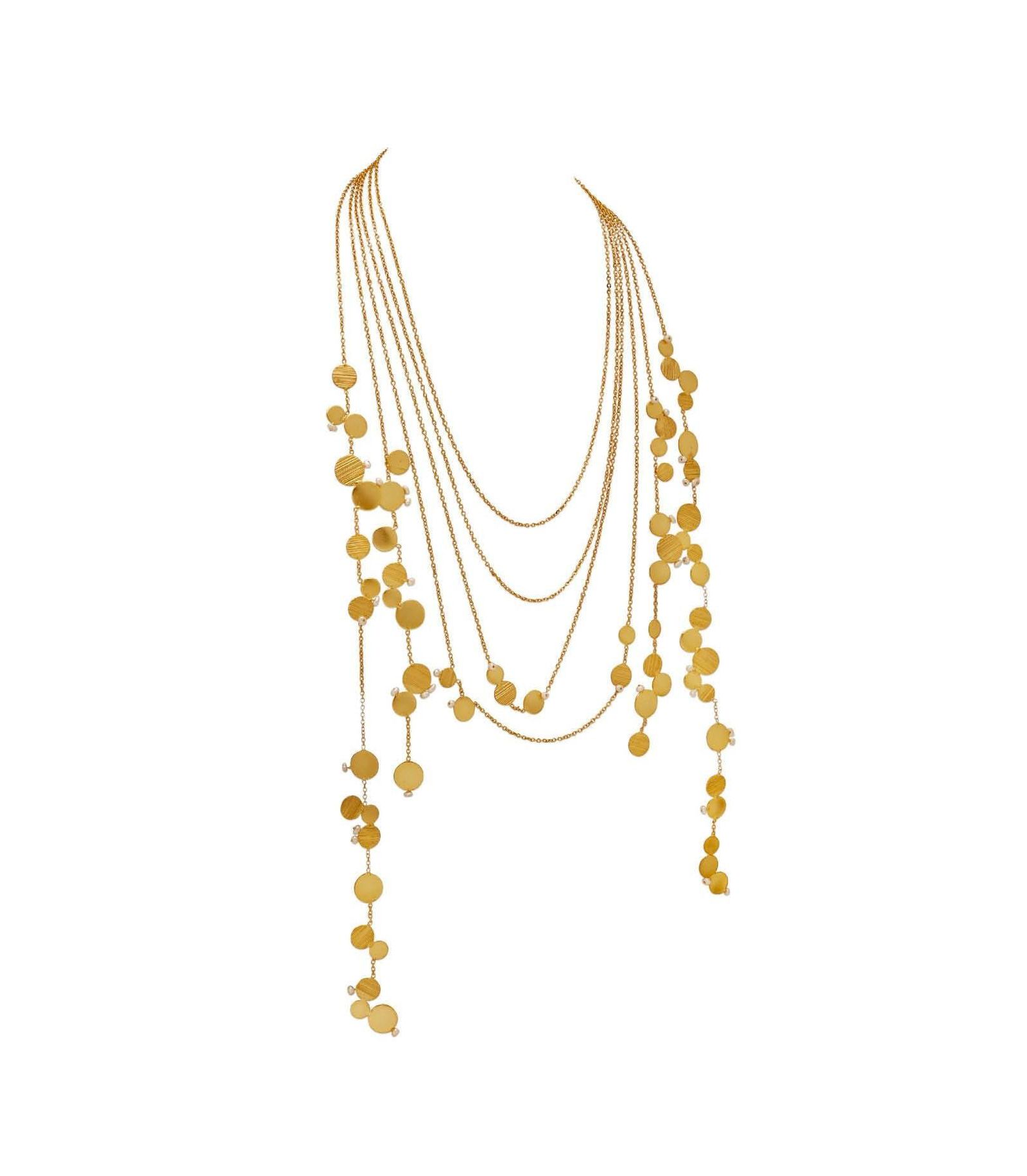 22k Gold Plated Statement Aire Layered Necklace with Freshwater Pearls