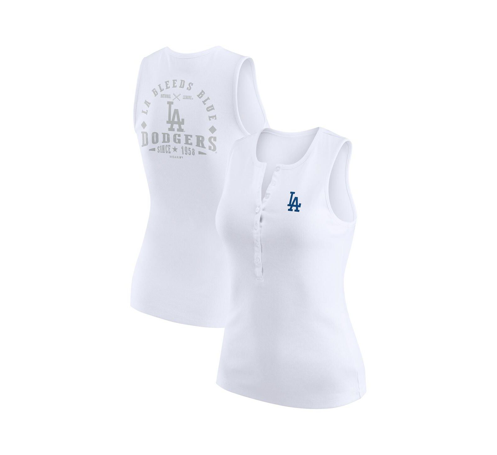 Женский WEAR by Erin Andrews White Los Angeles Dodgers Rib-Knit Henley Tank Top