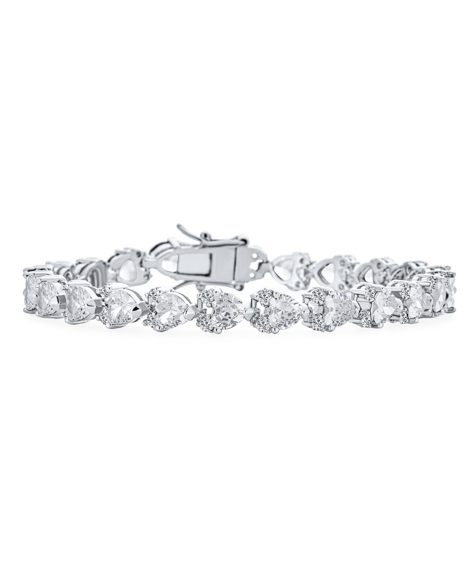 Bling Jewelry Romantic 25CTW CZ Pink Heart Tennis Cocktail Bracelet Silver Plated 7"