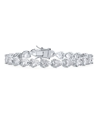 Bling Jewelry Romantic 25CTW CZ Pink Heart Tennis Cocktail Bracelet Silver Plated 7"