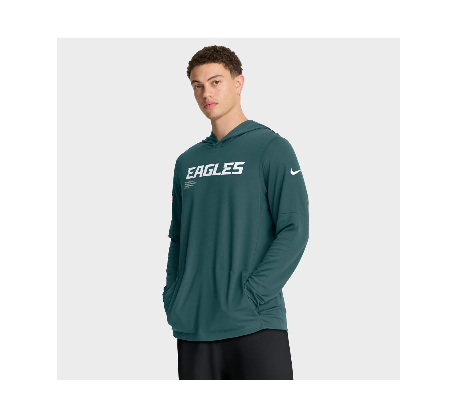 Nike Men's Midnight Green Philadelphia Eagles Sideline Pure Fury Performance Long Sleeve Hoodie T-Shirt