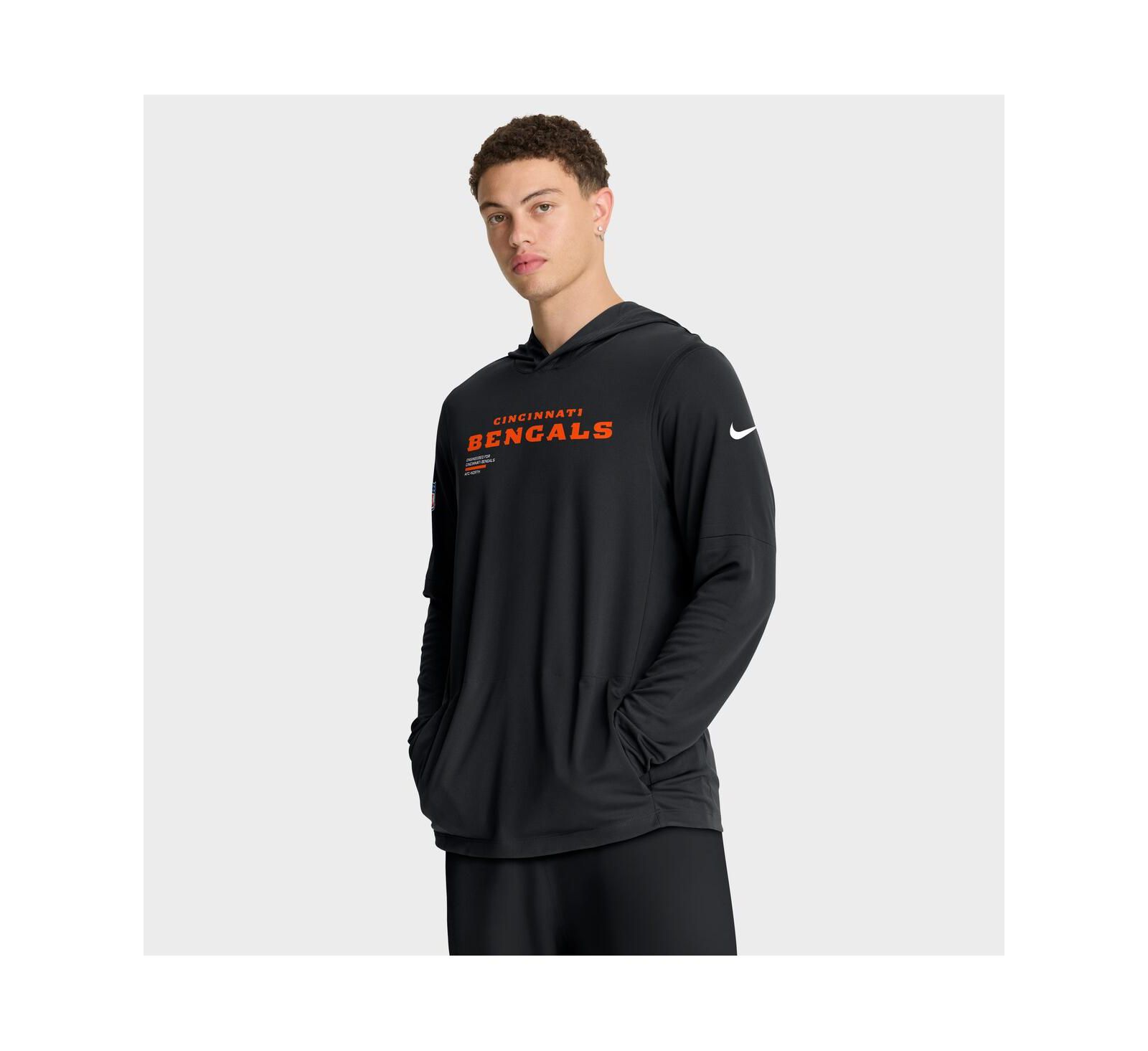 Nike Men's Black Cincinnati Bengals Sideline Pure Fury Performance Long Sleeve Hoodie T-Shirt