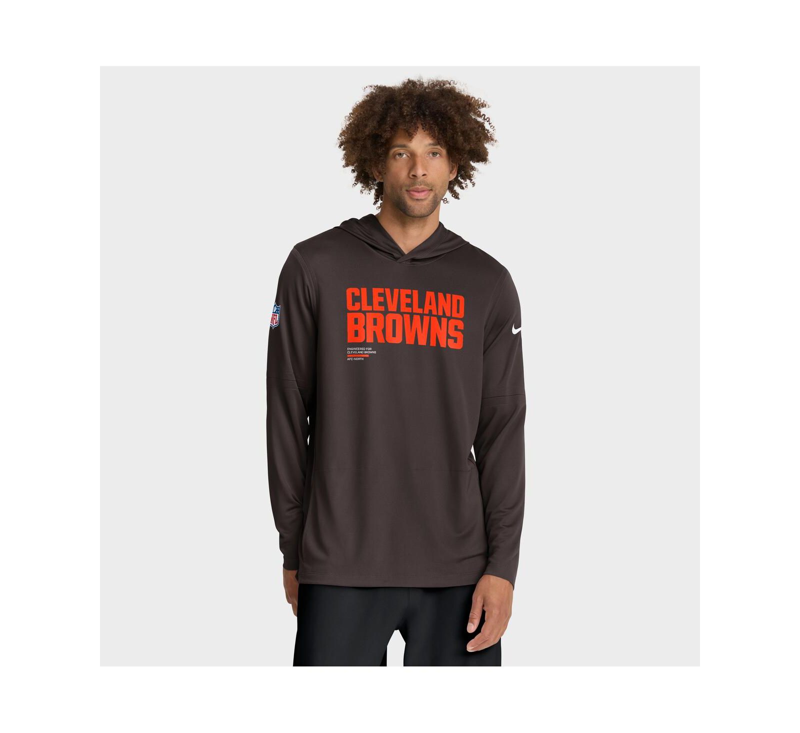 Nike Men's Brown Cleveland Browns Sideline Pure Fury Performance Long Sleeve Hoodie T-Shirt