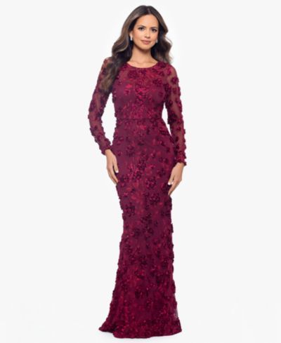XSCAPE Women's Long Sleeve Rose Flower Dress