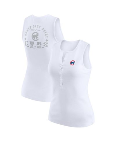 WEAR by Erin Andrews Женская белая футболка Chicago Cubs Rib-Knit Henley Tank Top