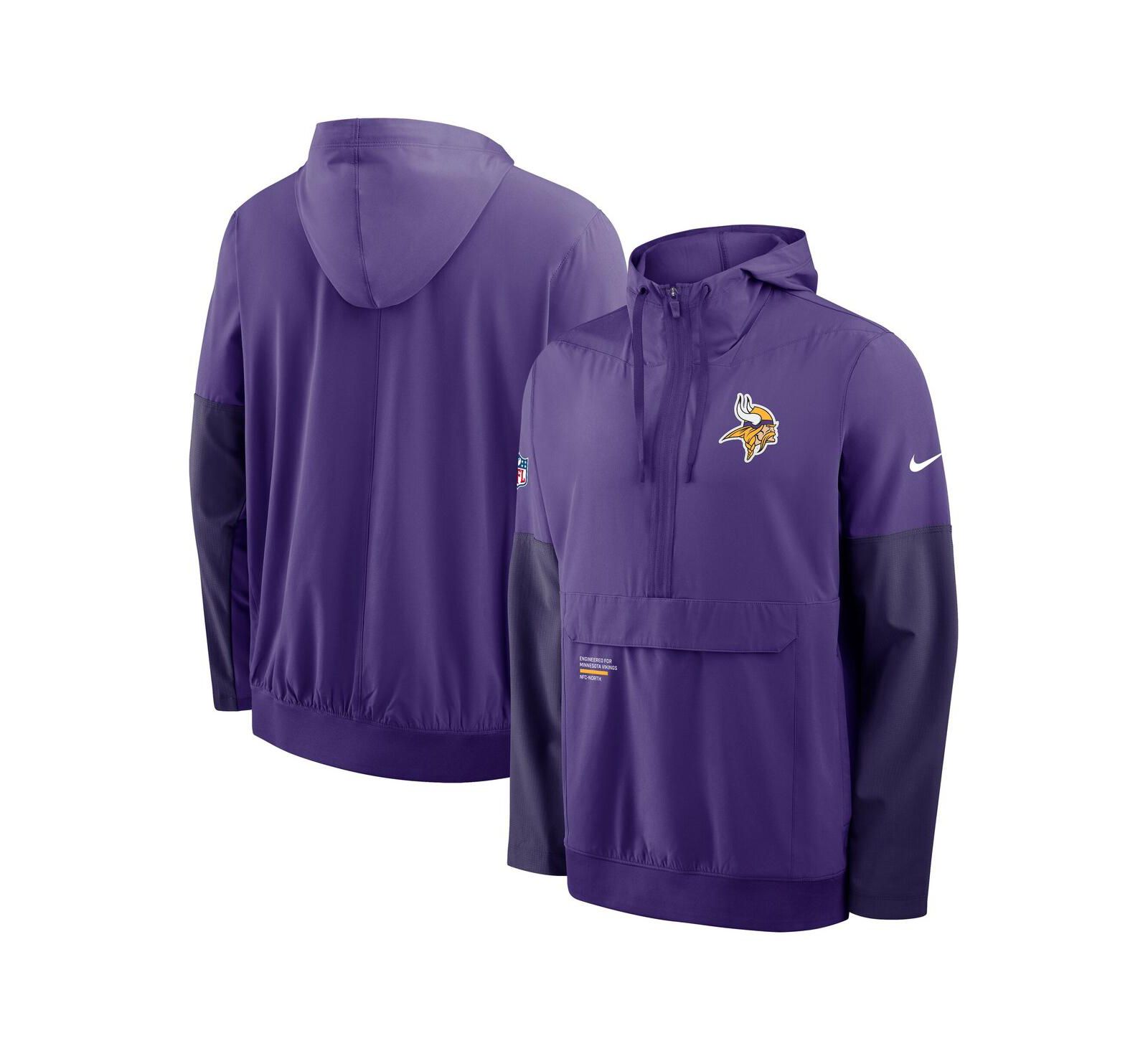 Nike Men's Purple Minnesota Vikings Sideline Anorak Half-Zip Hoodie Sweatshirt