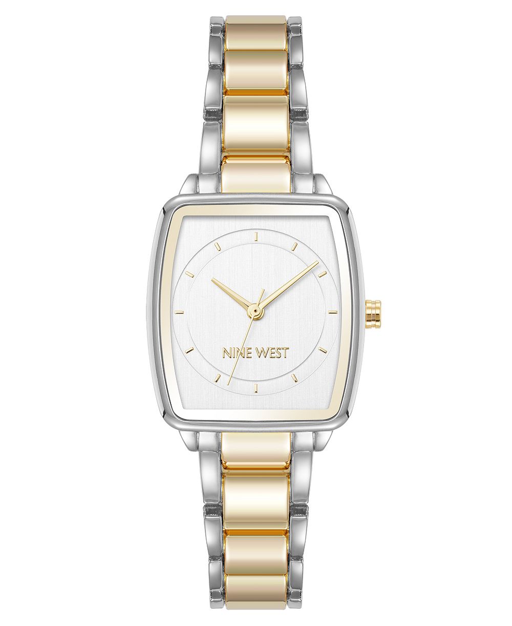 Nine West Women's Quartz Cushion Silver-Tone and Gold-Tone Metal Alloy Watch, 26mm