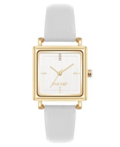 Женские часы Nine West Quartz White Leather and Gold-Tone, 29mm