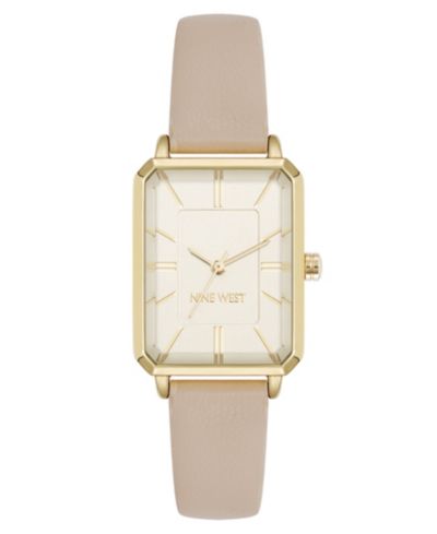 Nine West Women's Quartz Petite Cream Leather and Gold-Tone Watch, 25mm