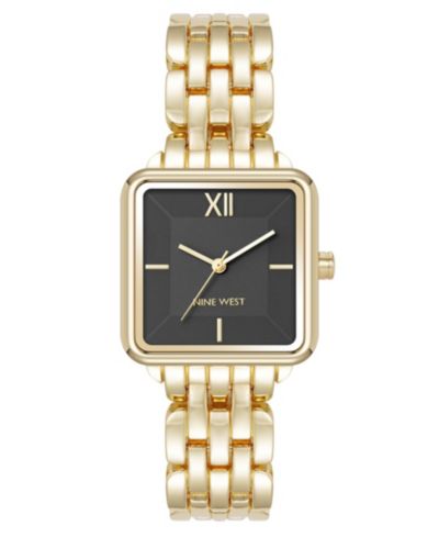 Женские кварцевые часы Nine West Square Black and Gold-Tone Metal Alloy, 29mm