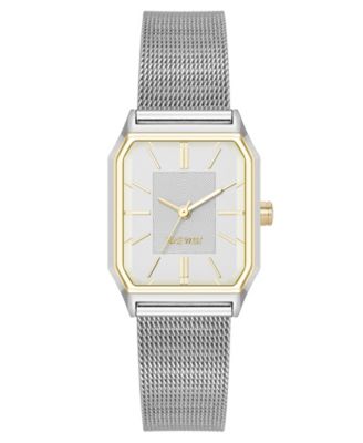 Nine West Women's Quartz Faceted Silver-Tone and Gold-Tone Stainless Steel Mesh Watch, 26mm