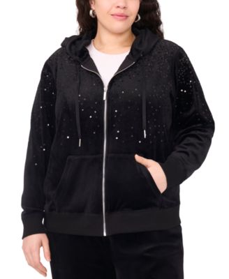 Vince Camuto Plus Size Velour Zip-Front Hoodie Jacket