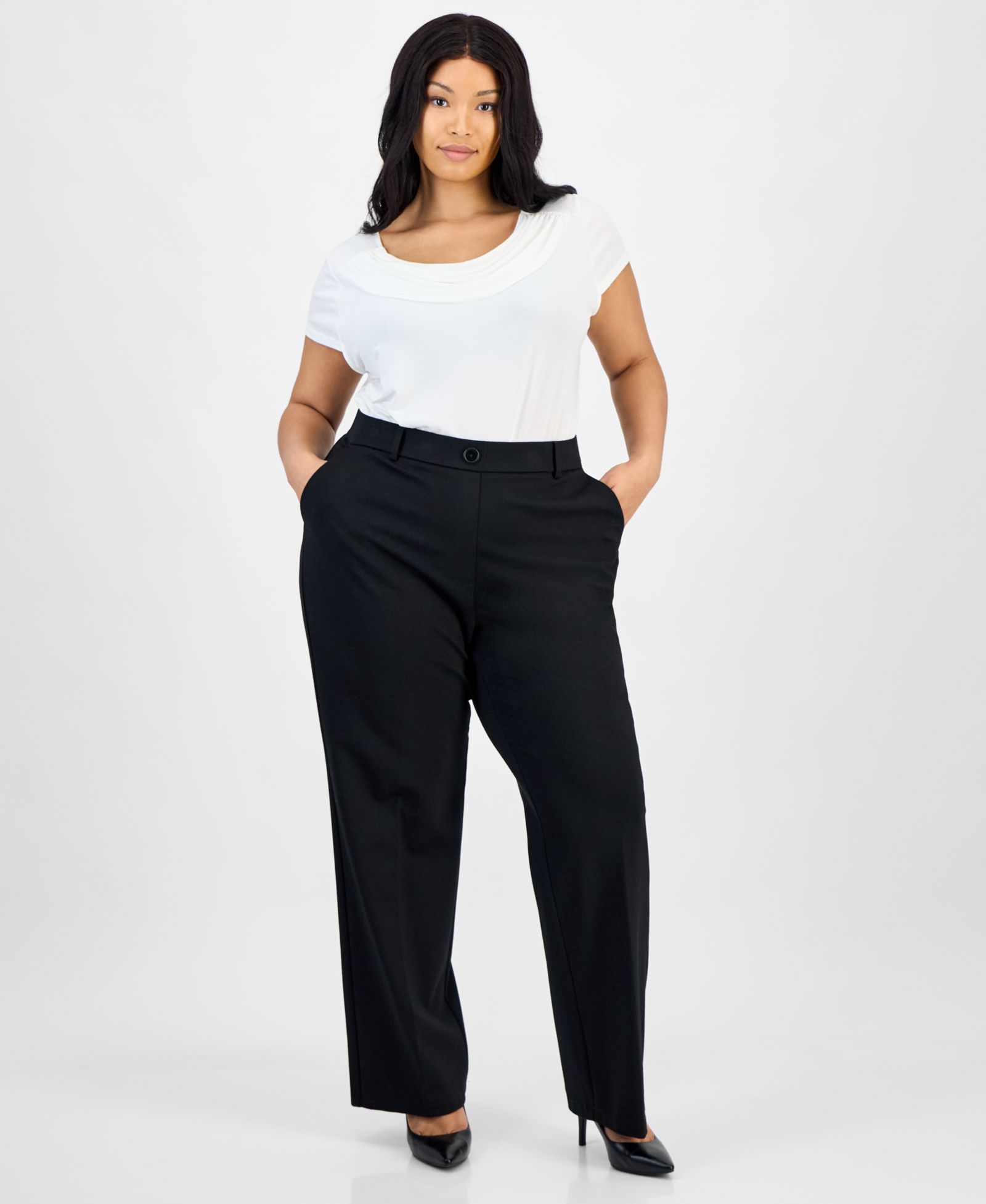 Kasper  Plus Size Stretch Compression Straight Leg Pant