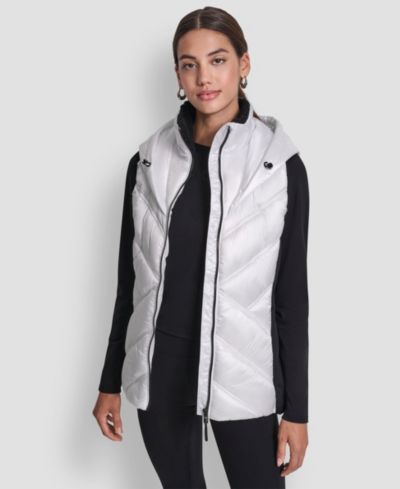 DKNY Women's Contrast Collar Hooded Puffer Vest