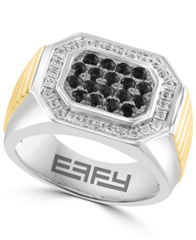 EFFY Collection Men's Diamond (1/3 ct. t.w.) and Black Spinel (3/4 ct. t.w.) Ring in 18K gold over Sterling Silver