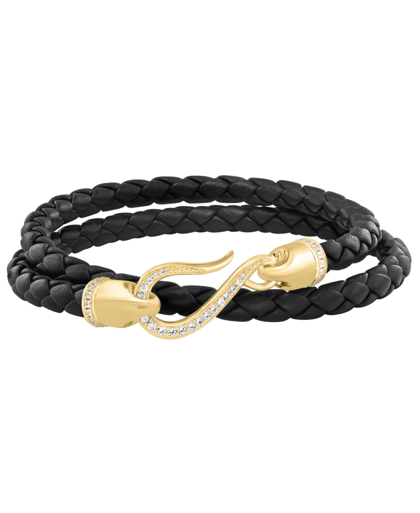 EFFY Collection Men's White Zircon Black Leather Bracelet (3/4 ct. t.w.) in Gold Plated Silver