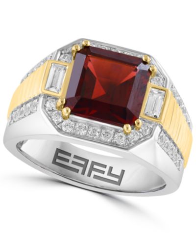 EFFY Collection Men's Garnet (1/2 ct. t.w.) and White Zircon (1-3/8 ct. t.w.) Ring in 14K Gold over Sterling Silver