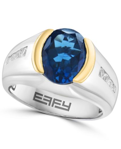 EFFY Collection London Blue Topaz (6 ct. t.w.) and White Zircon (5/8 ct. t.w.) Ring in 14K Gold over Sterling Silver