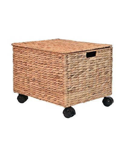 Ashton 18.11" Classic Farmhouse Hand-Woven Hyacinth Rolling Filing Basket with Lid and 360 Degree Lockable Wheels
