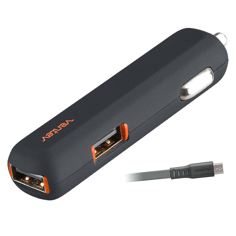 Ventev сверхбыстрое двойное автомобильное зарядное устройство USB A 24W и кабель USB A - Micro USB