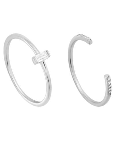 Комплект из 2 колец с кубическим цирконием Macy's в серебре и золоте поверх серебра (0.23 ct. t.w.)