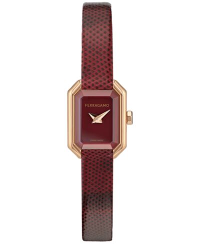 Женские часы Ferragamo с ремешком из кожи цвета Burgundy и швейцарскими кристаллами, 15x20mm Petite