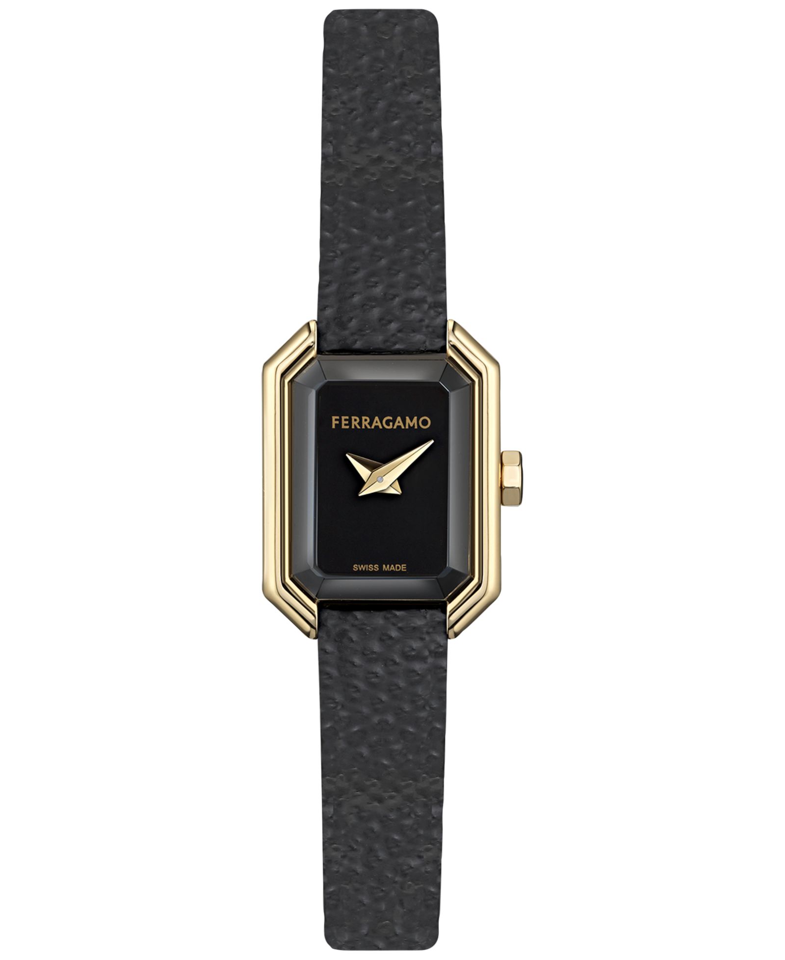 Ferragamo Women's Swiss Crystal Petite Black Leather Strap Watch 15x20mm