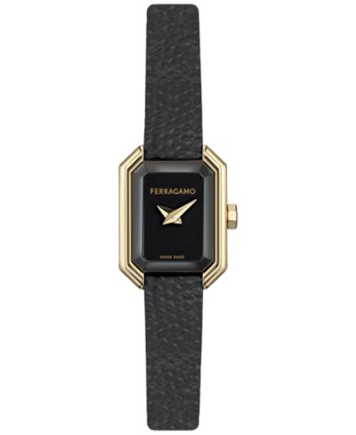 Ferragamo Women's Swiss Crystal Petite Black Leather Strap Watch 15x20mm