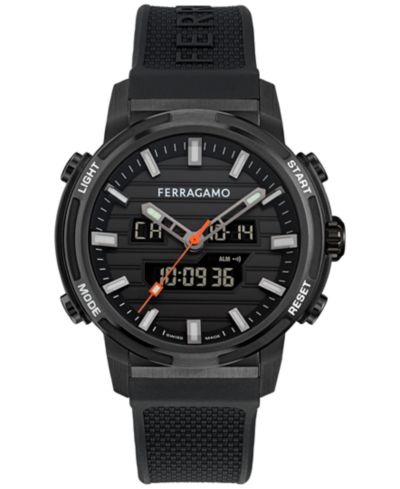 Мужские спортивные часы Ferragamo Swiss Analog-Digital Anadigit с черным силиконовым ремешком 43mm