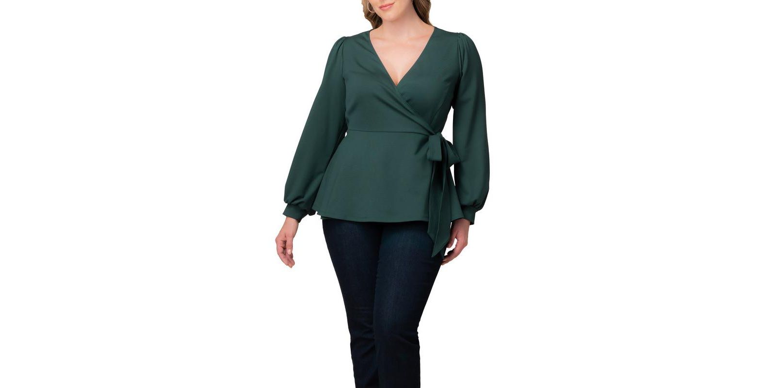 Kiyonna Plus Size Natasha Long Sleeve Wrap Top