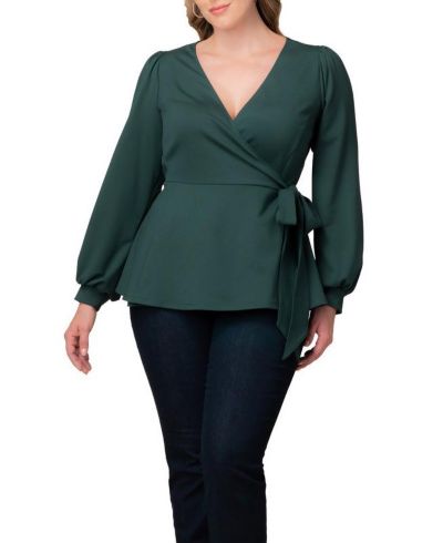 Kiyonna Plus Size Natasha Wrap Top с длинным рукавом