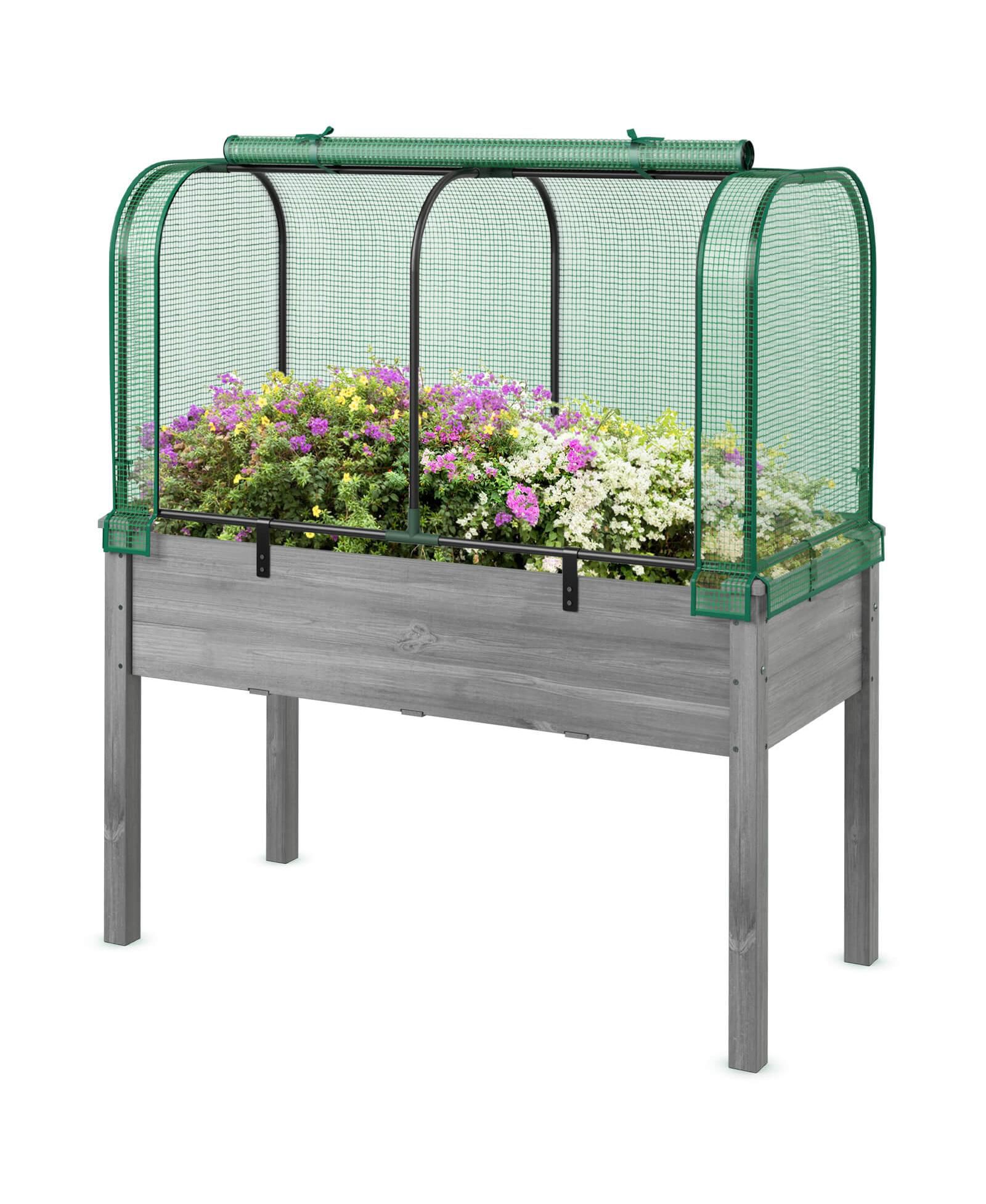 Садовая грядка Costway Wood Raised с мини-парником