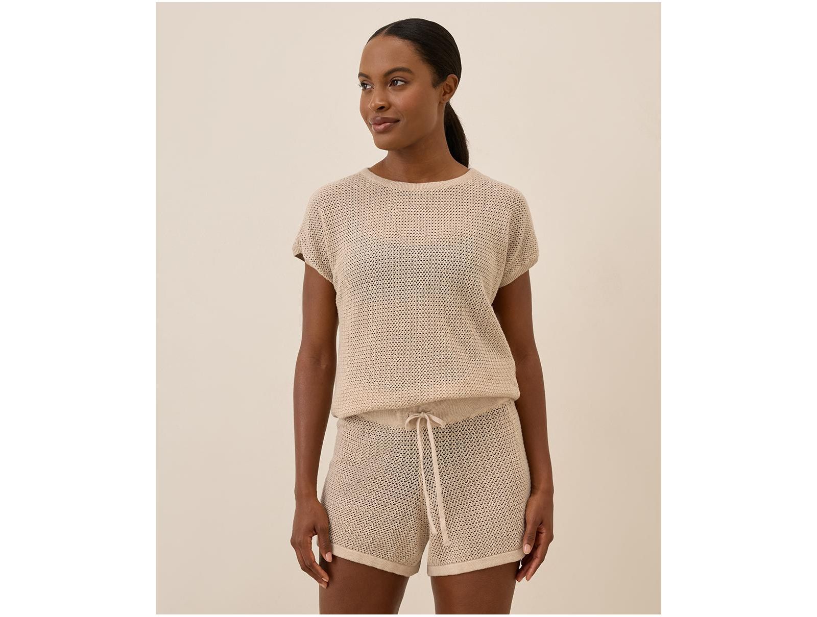 Pact Beachside Crochet Knit Short Sleeve Top