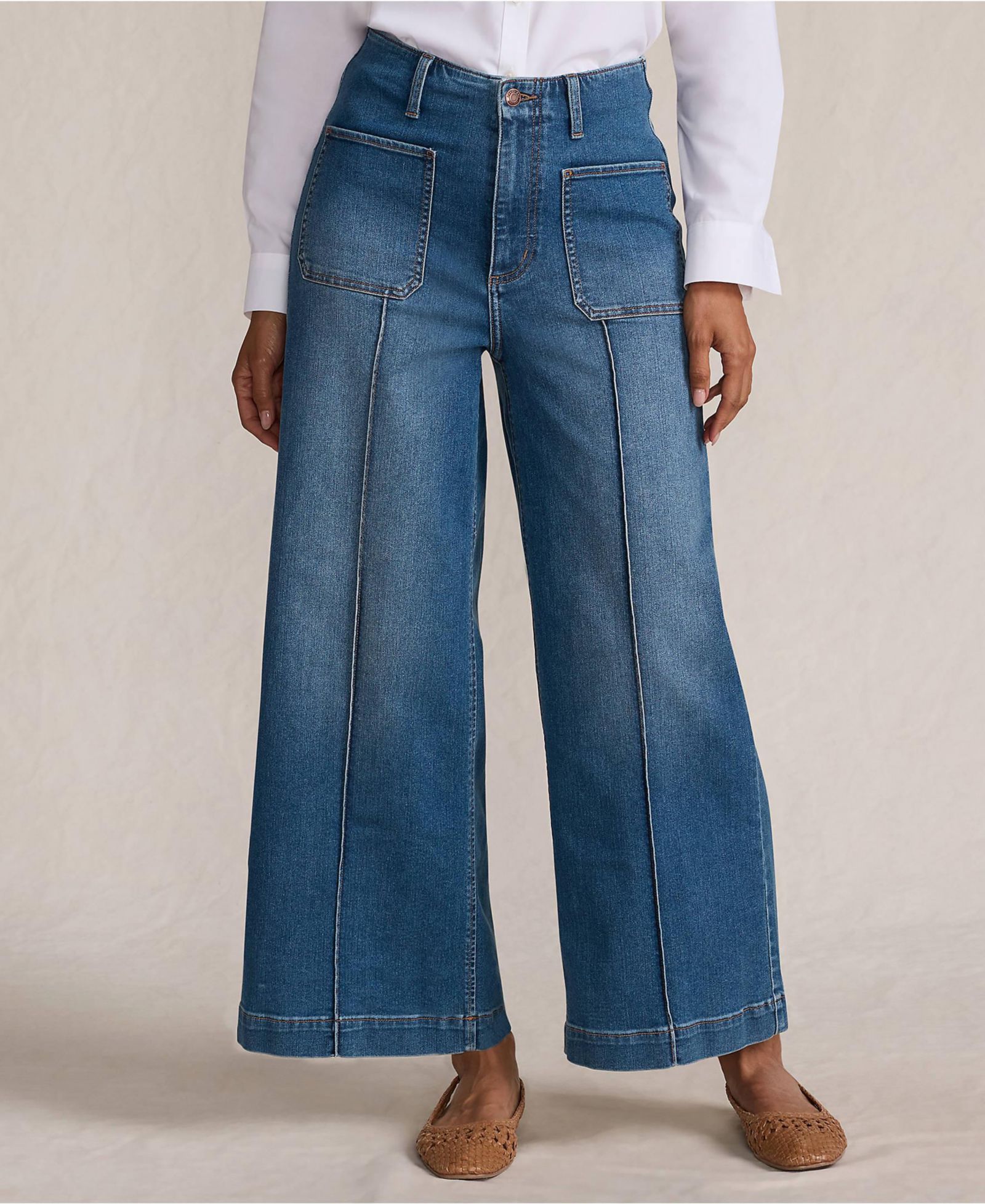 Lands' End Women's Denim High Rise Patch Pocket Extra Wide Leg Crop Jeans