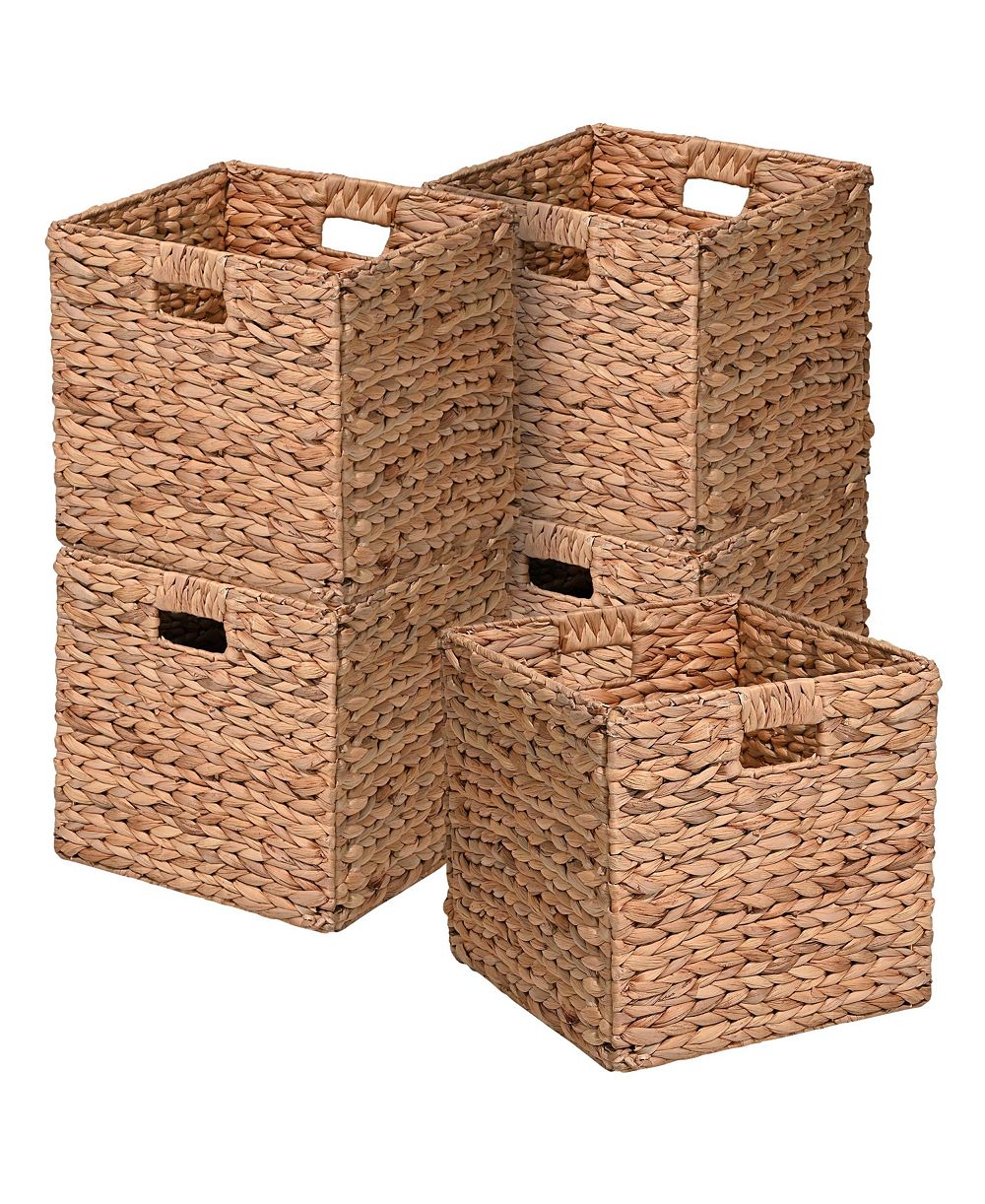 Happimess Bryce Classic Farmhouse Hand-Woven Hyacinth Collapsible Storage Cube Baskets with Handles (Set of 5)