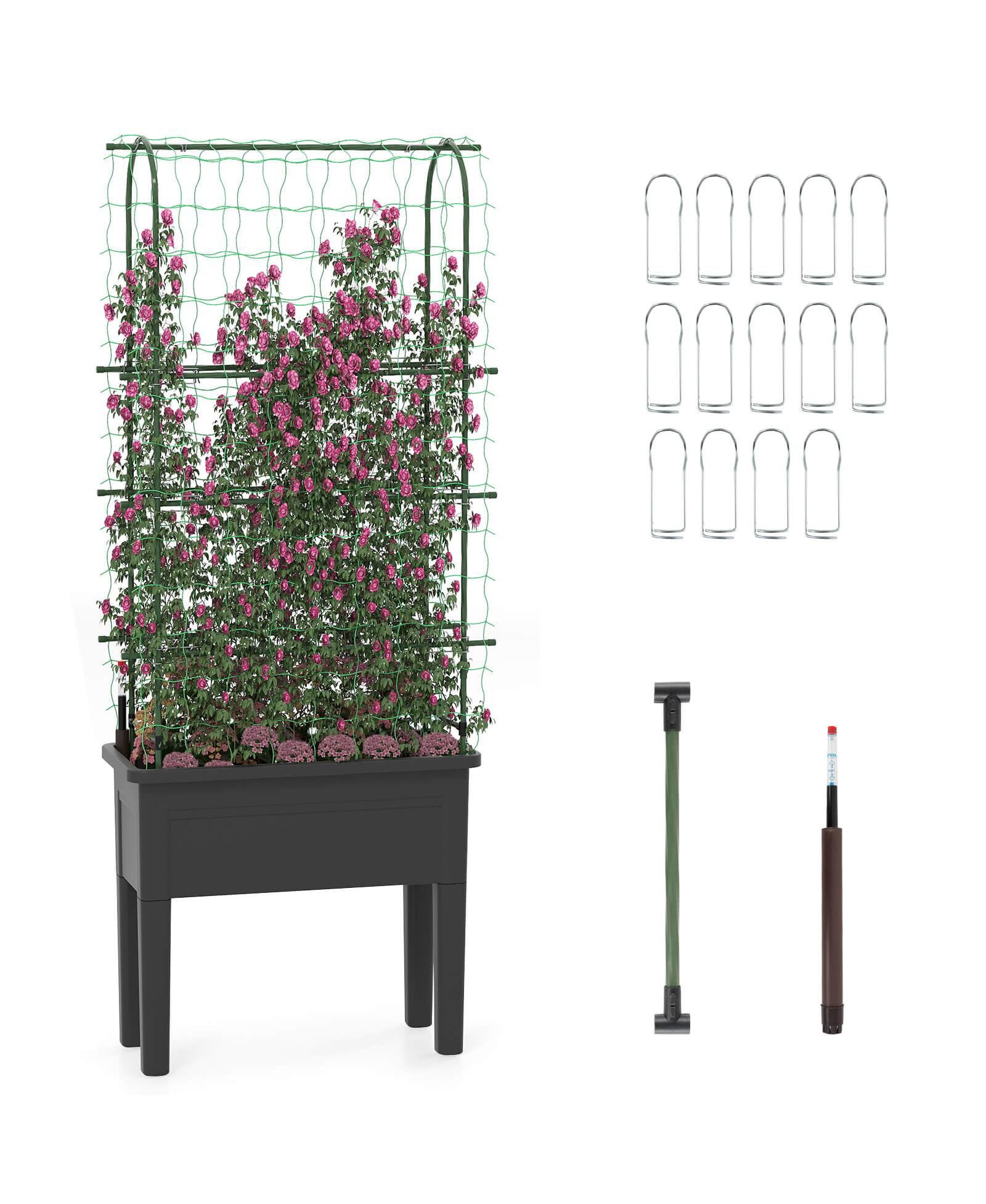 Costway Raised Garden Bed Planter Box with Climbing Trellis Water Level Indicator