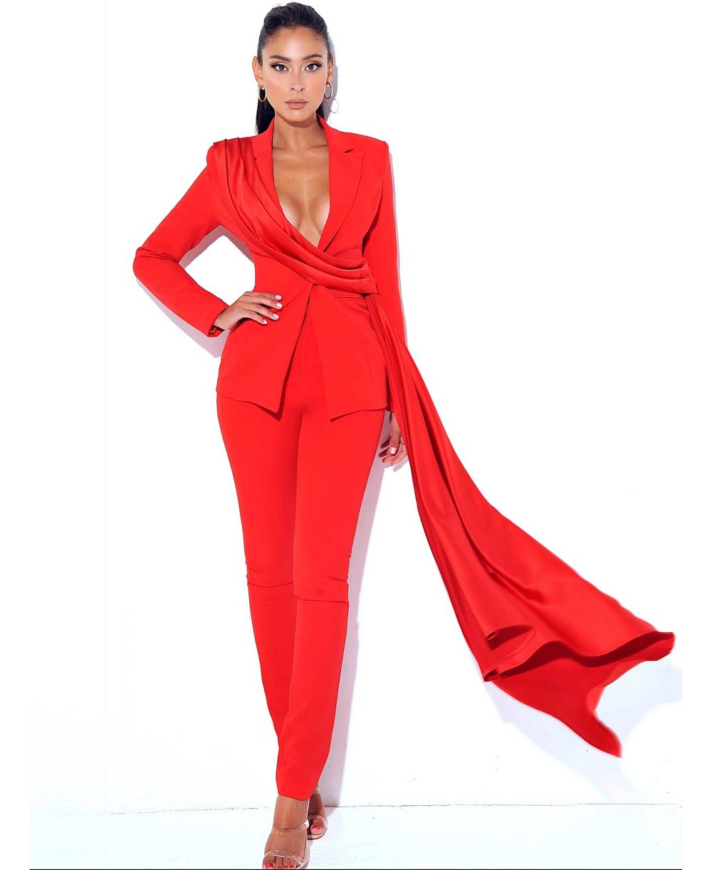 Miss Circle Women's Vandra Red Draping Blazer Jacket