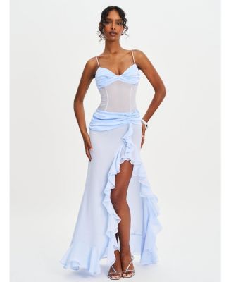 Женское шифоновое платье Miss Circle Lacy Blue Ruched Breast High Slit