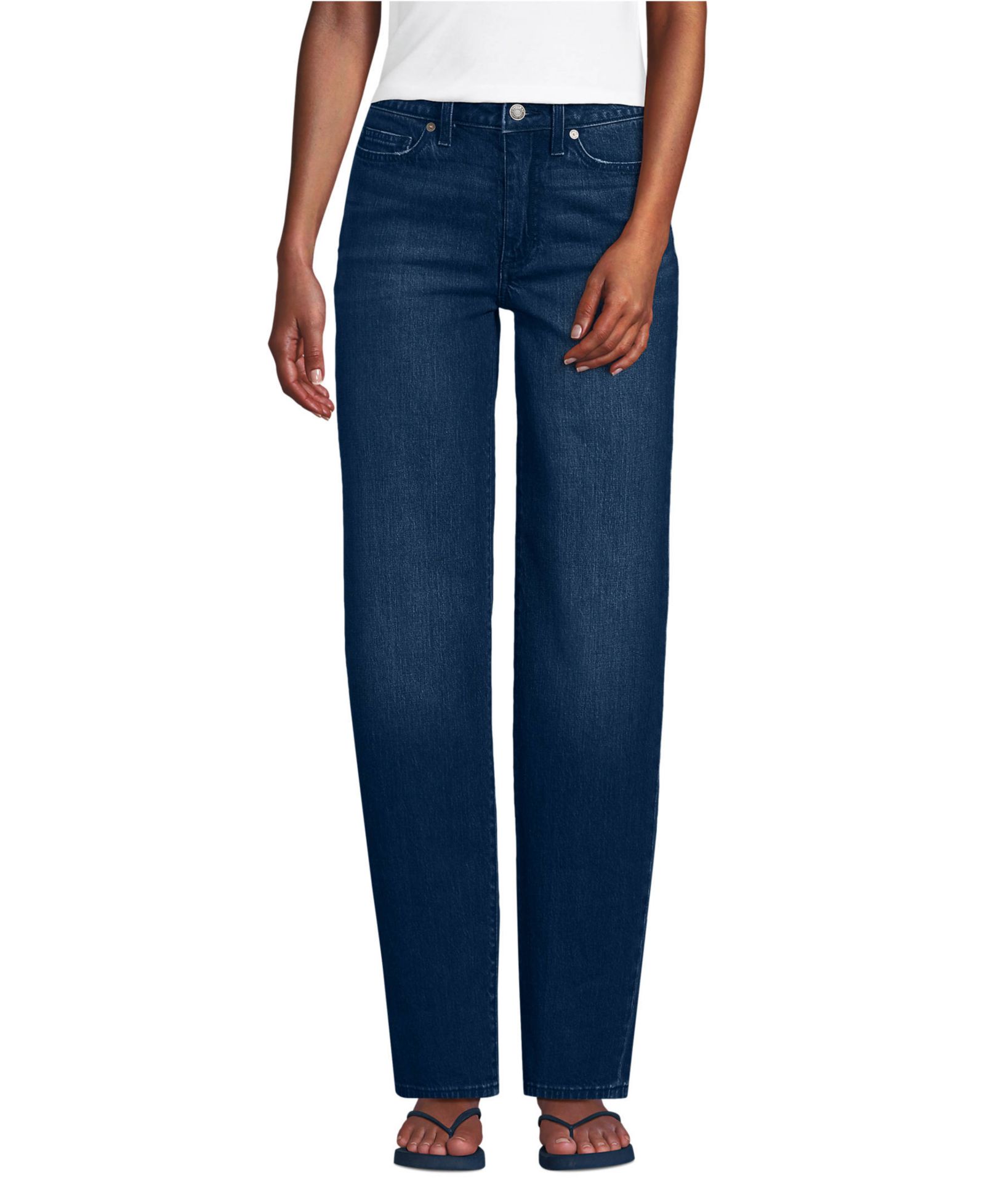 Lands' End Women's Tall Soft Denim Mid Rise Relaxed Straight Leg Jeans