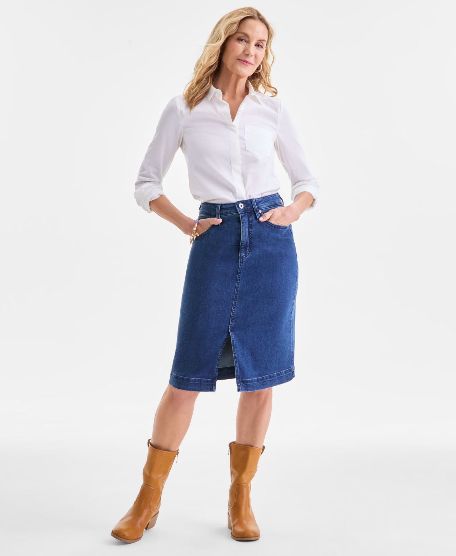 Style & Co Женская джинсовая юбка миди с разрезом
