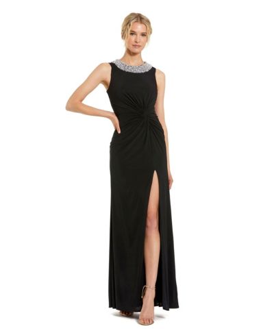 Mac Duggal Women's Jersey Sleeveless Beaded Neck Gown With Twist